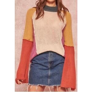 Oversized Color Block mohair/wool blend bell sleeve sweater - size M